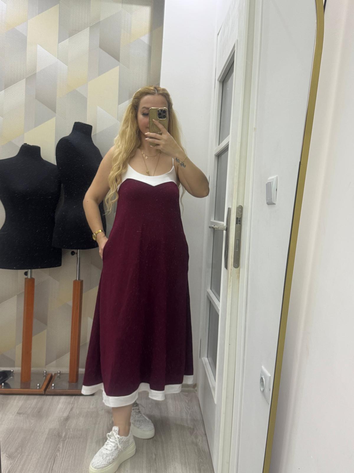 Oysho Modal Kumaş Cepli Asansör Elbise Bordo