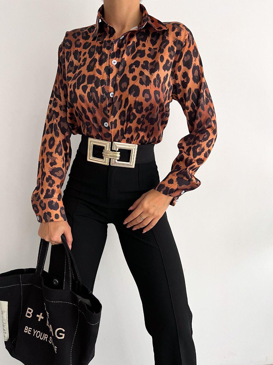 Saten Gömlek Leopar