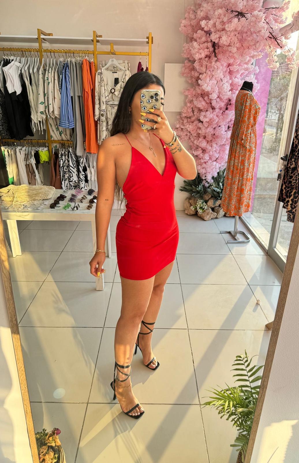 Sırt Detay Mini Lover Elbise Kırmızı
