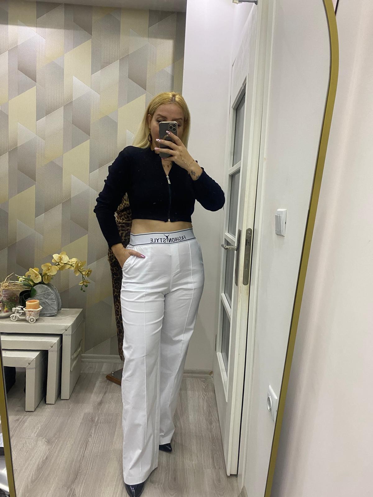 Beli Lastik Detay Palazzo Pantolon Beyaz