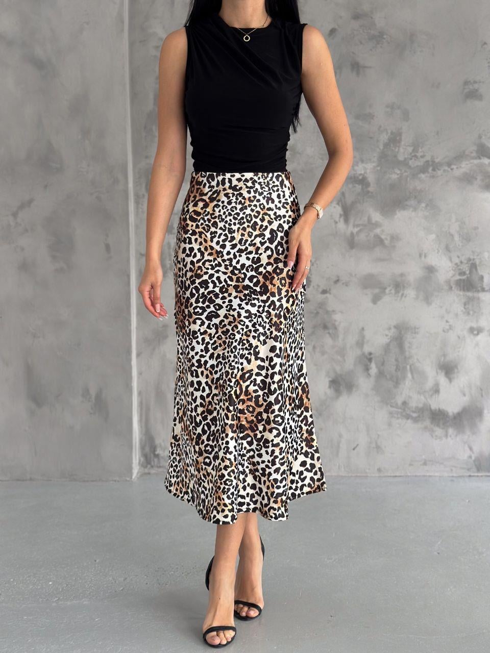 Beli Lastikli Leopar Midi Saten Etek