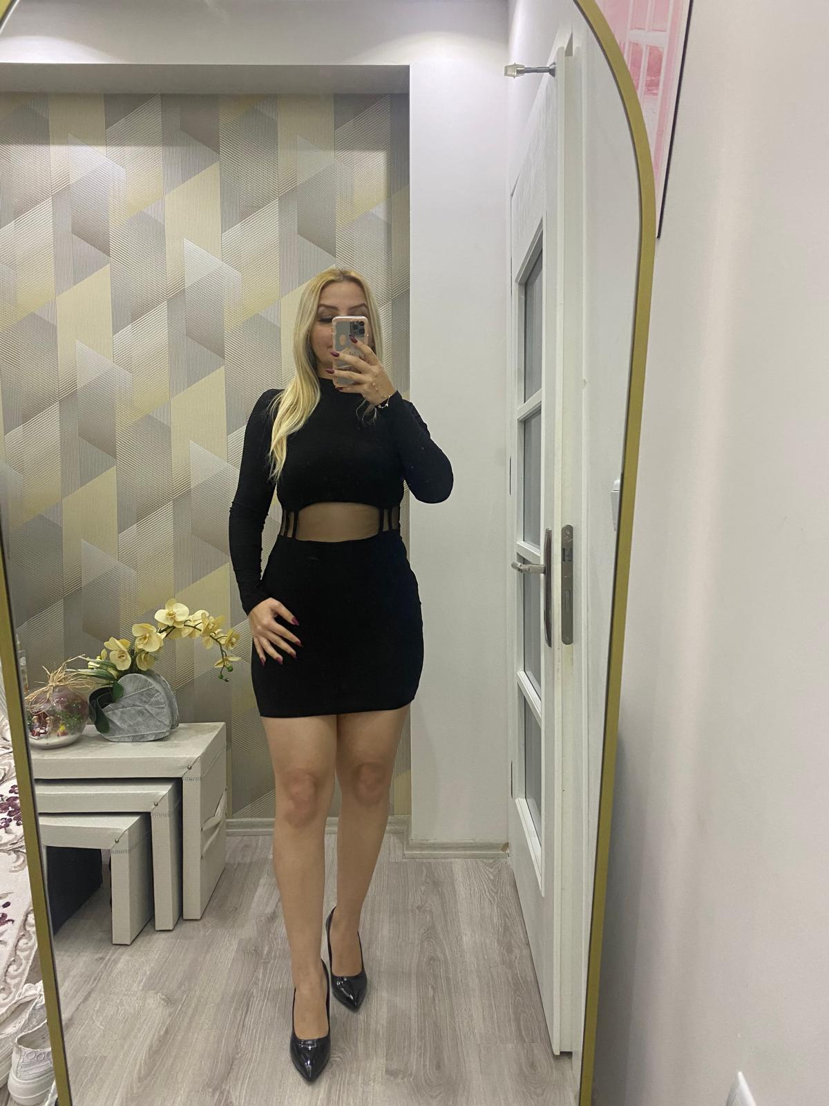 Beli Tül Detaylı Elbise Siyah