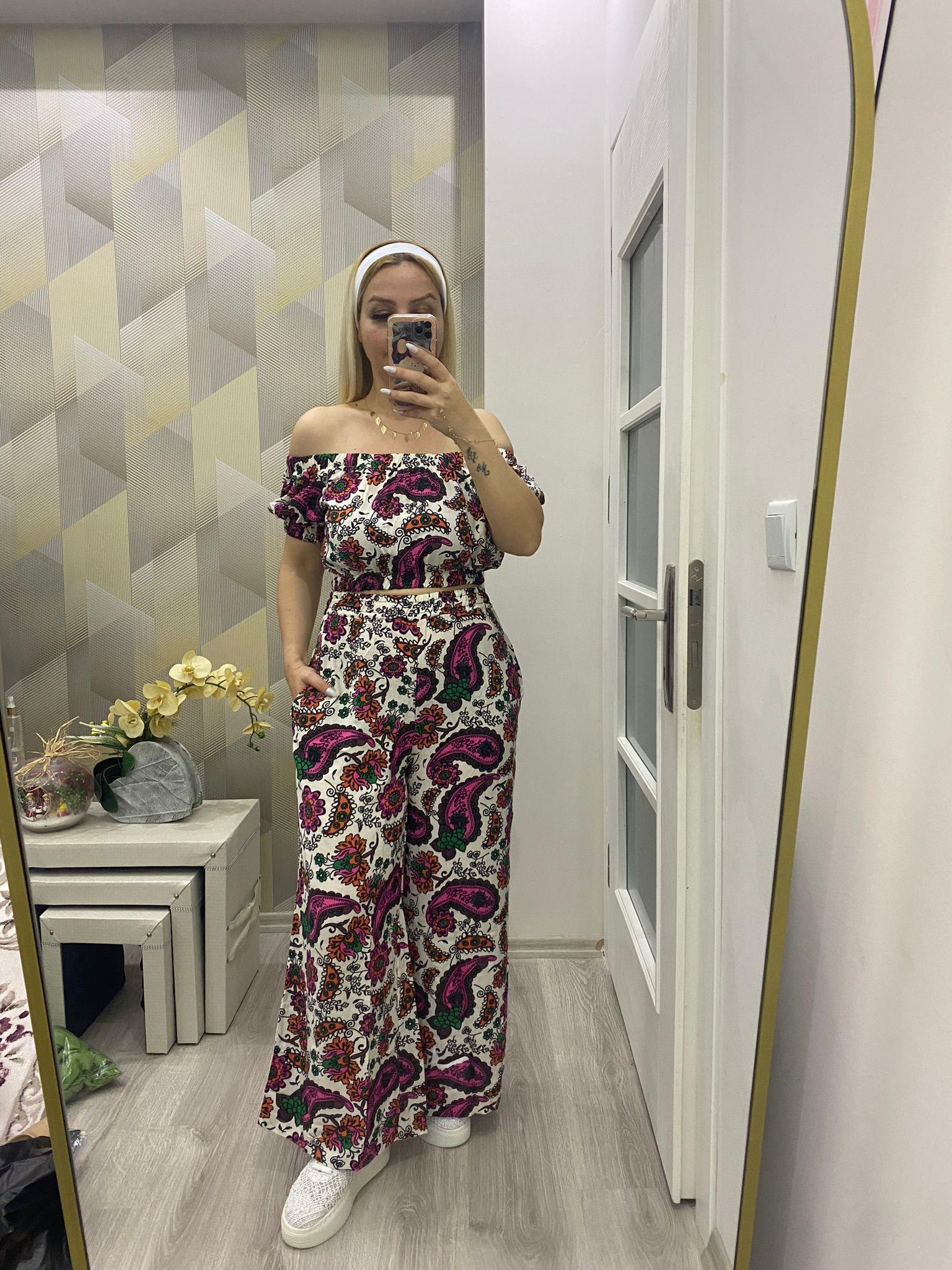 Dokuma İkili Takım Pembe  Çiçekli