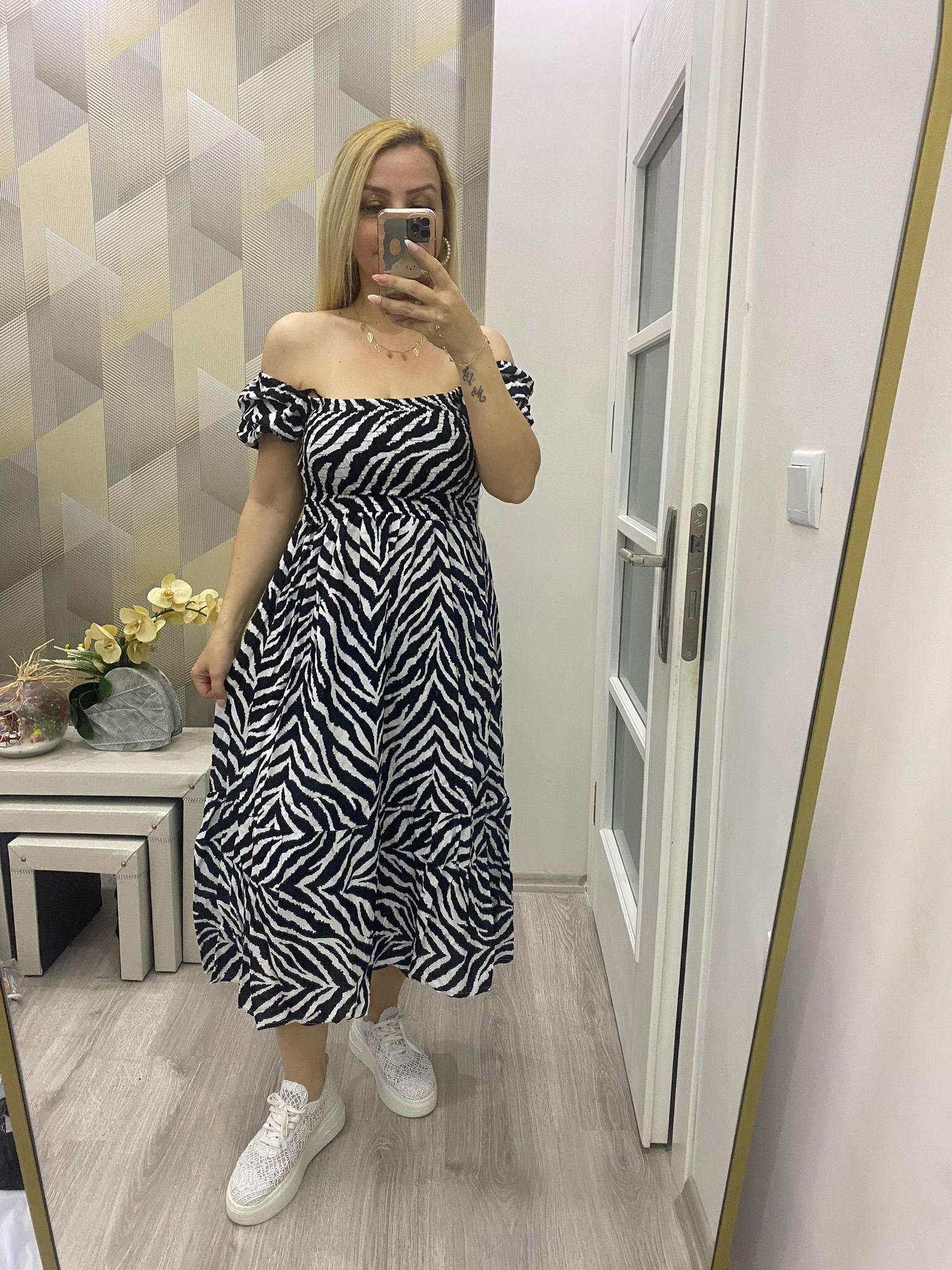 Dokuma Lastikli Elbise Zebra