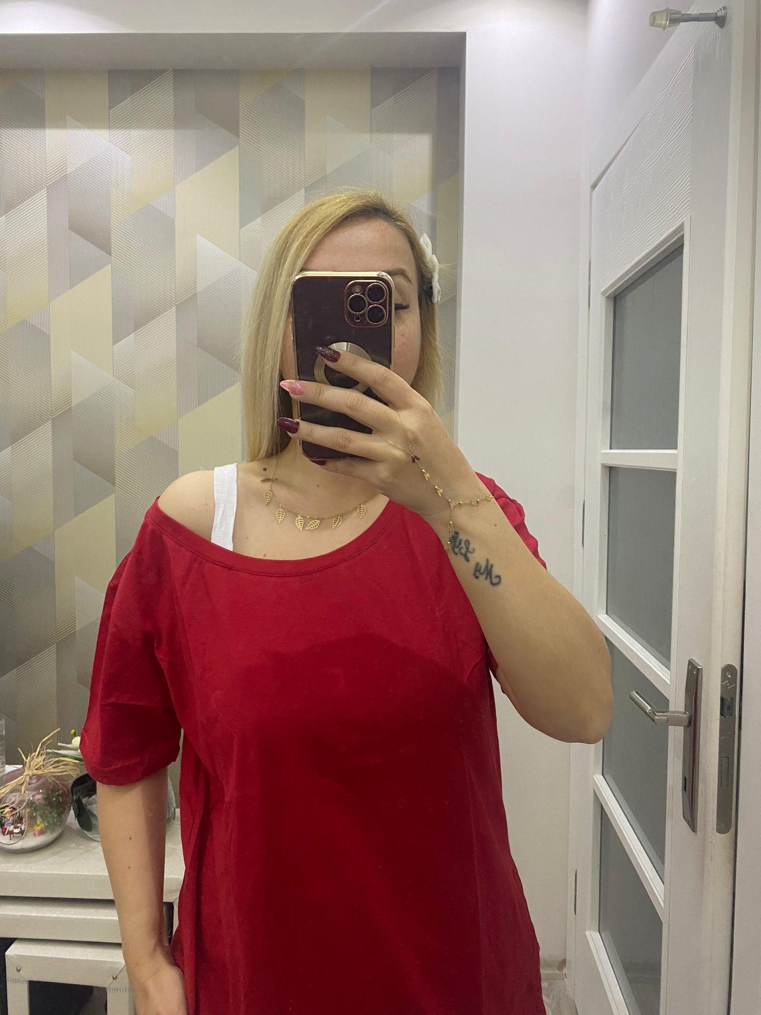 Fırfır Detaylı Penye Elbise Kırmızı