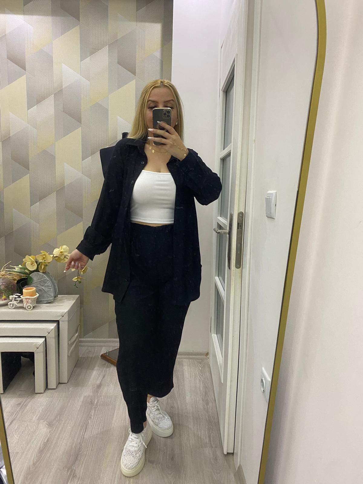 Fitilli Kadife İkili Takım Siyah