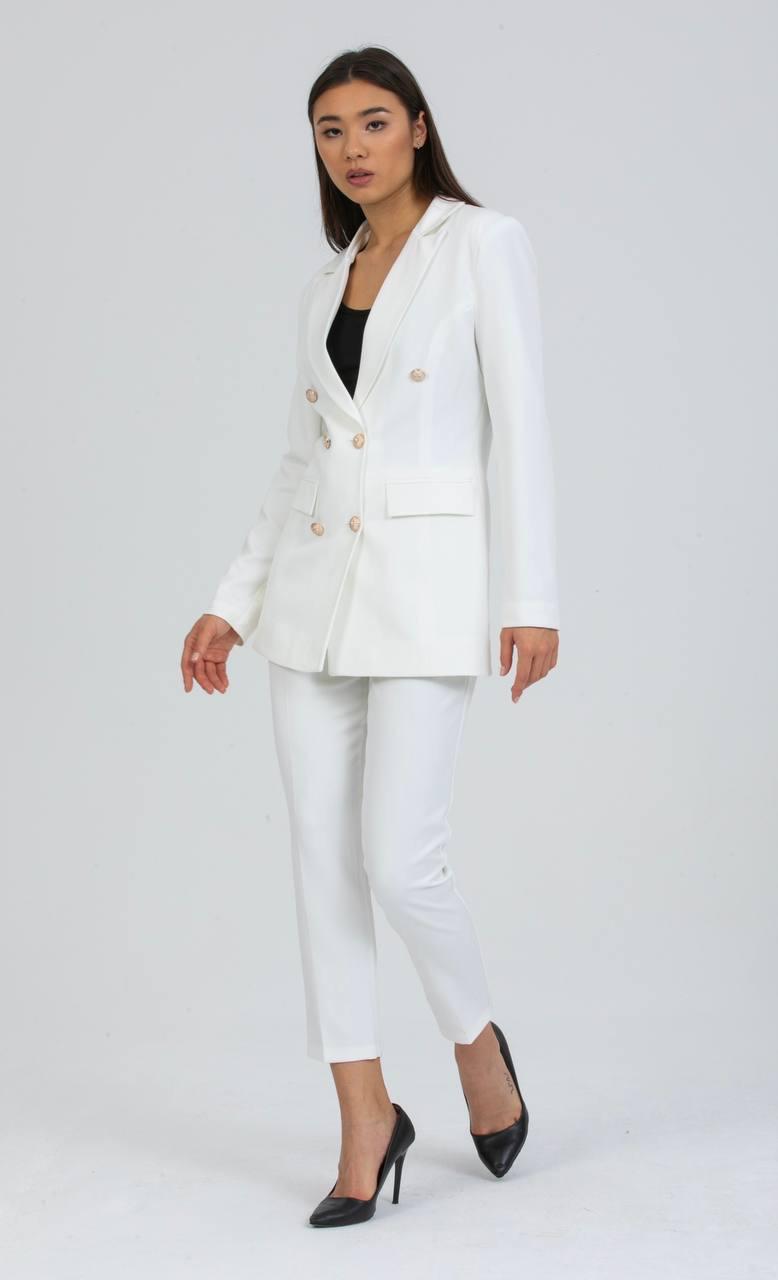 Gold Detay Blazer Ceket İkili Takım Beyaz