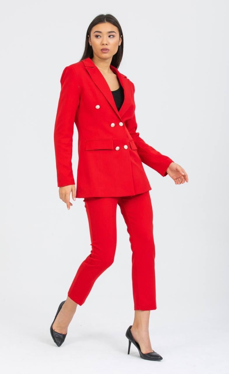 Gold Detay Blazer Ceket İkili Takım Kırmızı