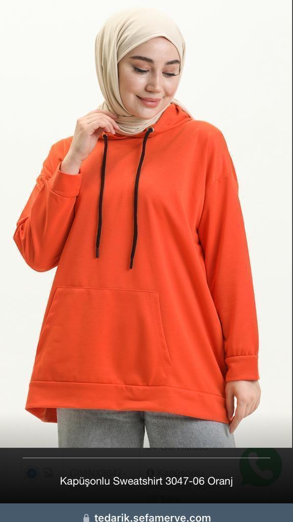Kapüşonlu Uzun Sweat Turuncu