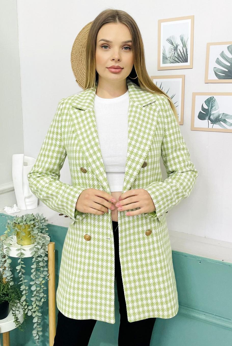Kaz Ayağı Desen Blazer Ceket Yeşil