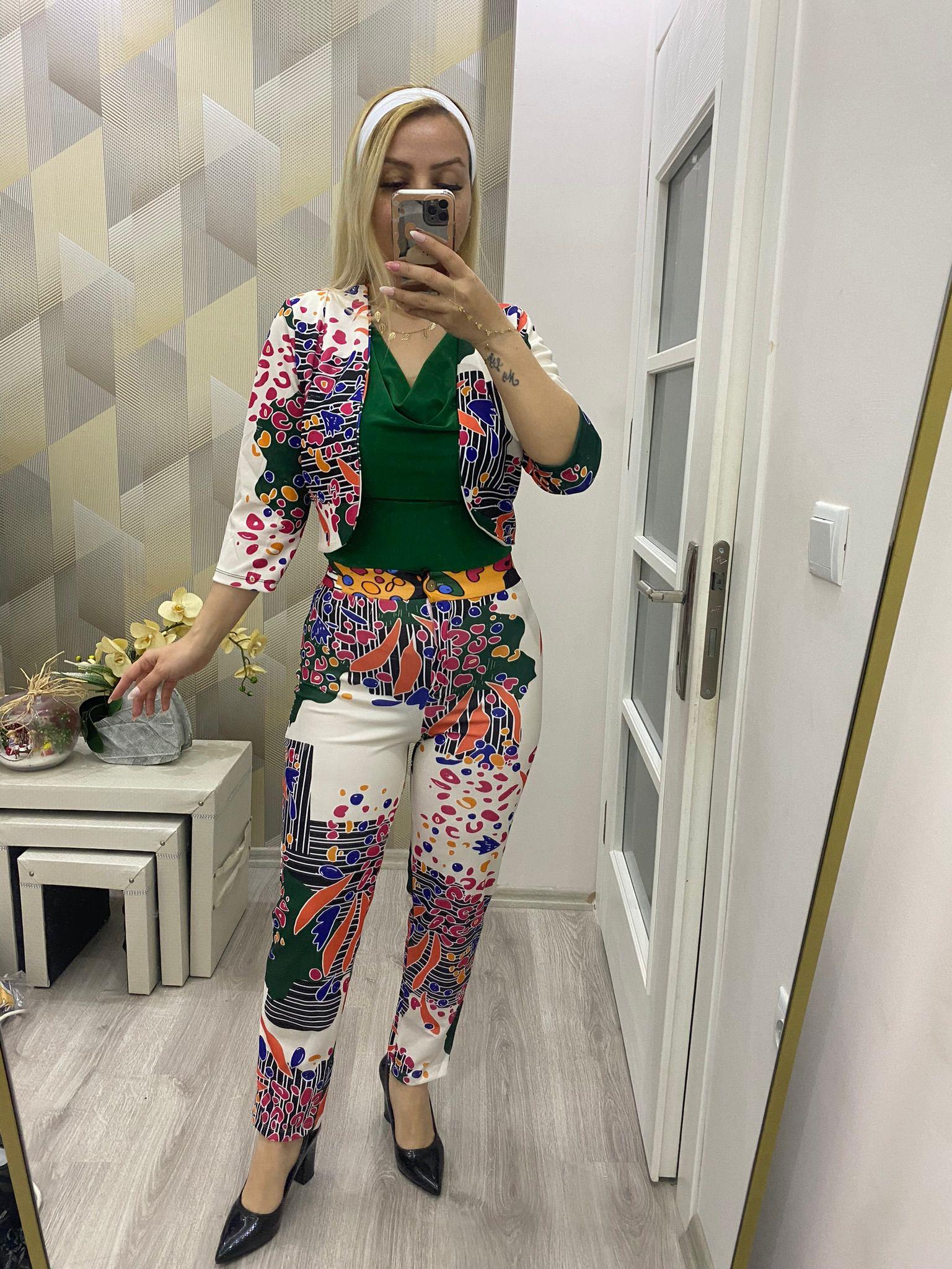 Likralı Krep Kumaş İkili Takım Beyaz