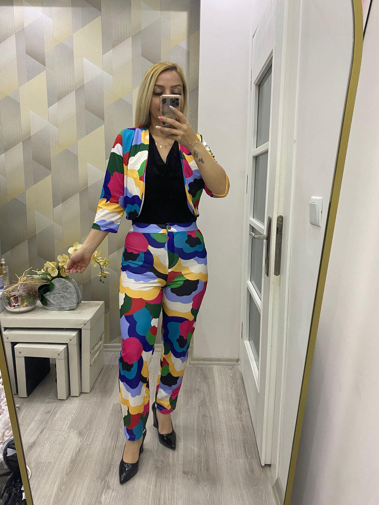 Likralı Krep Kumaş İkili Takım Mavi
