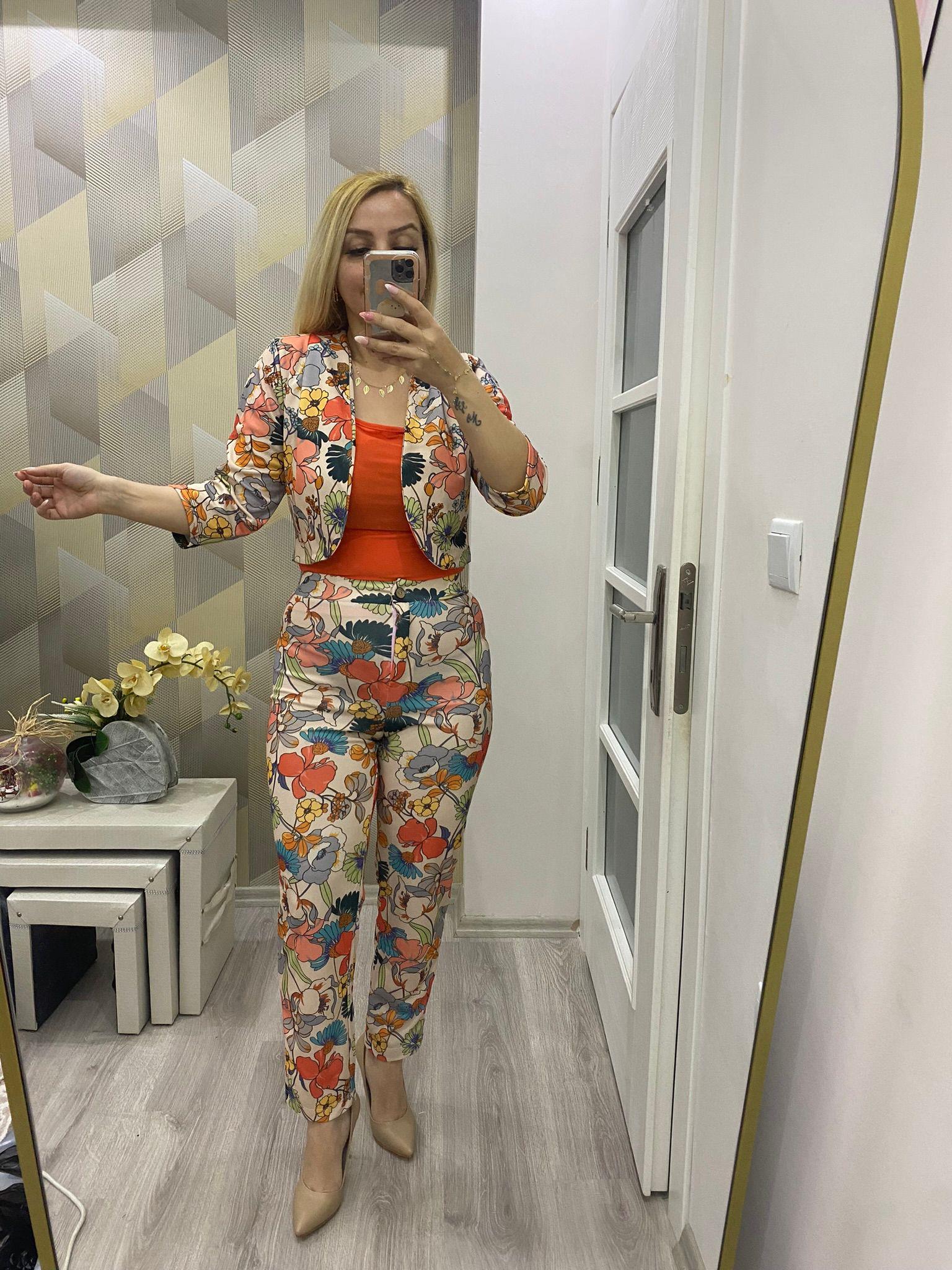 Likralı Krep Kumaş İkili Takım Turuncu