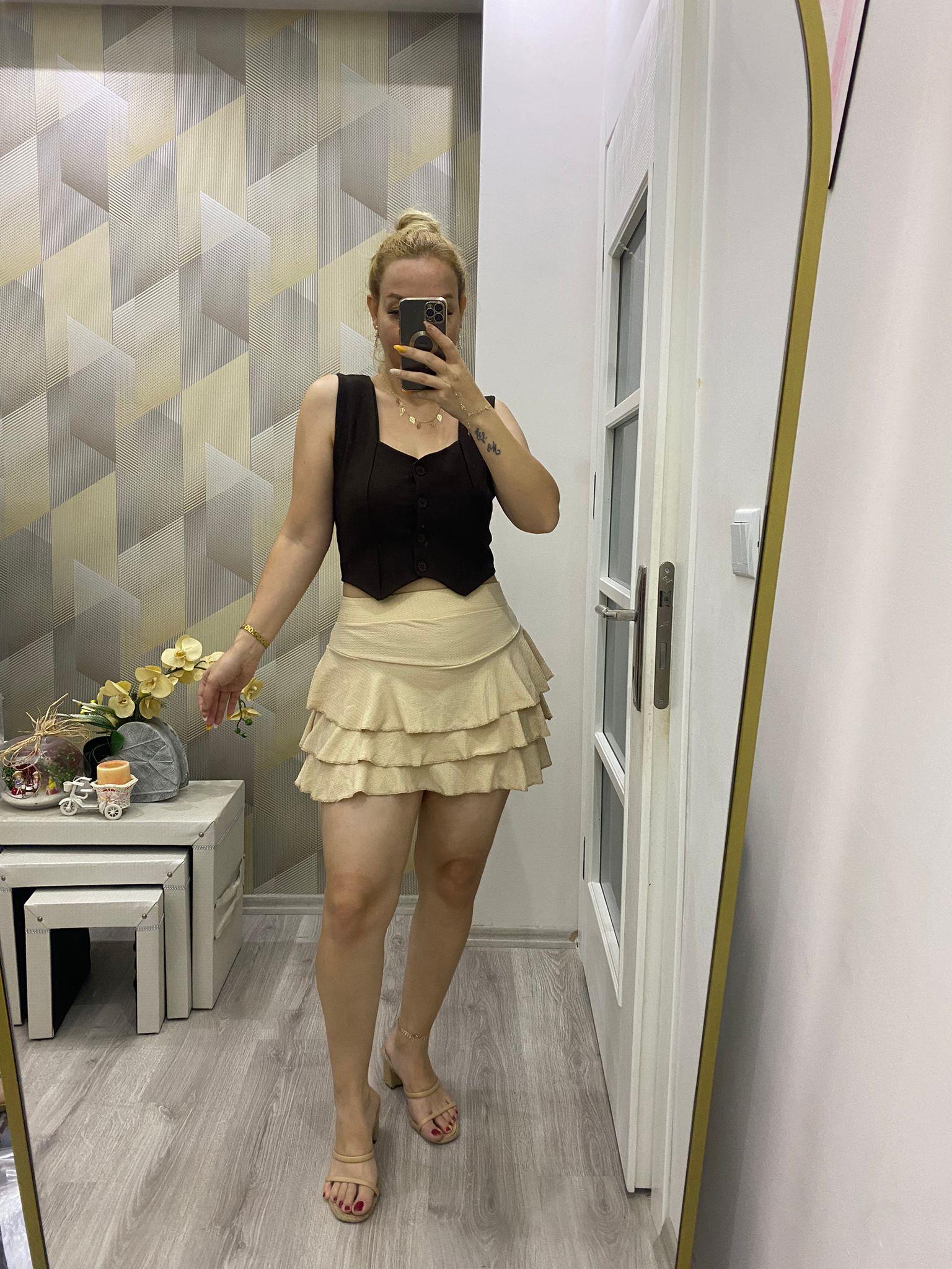 Likralı Krep Kumaş Yelek Koyu Kahverengi