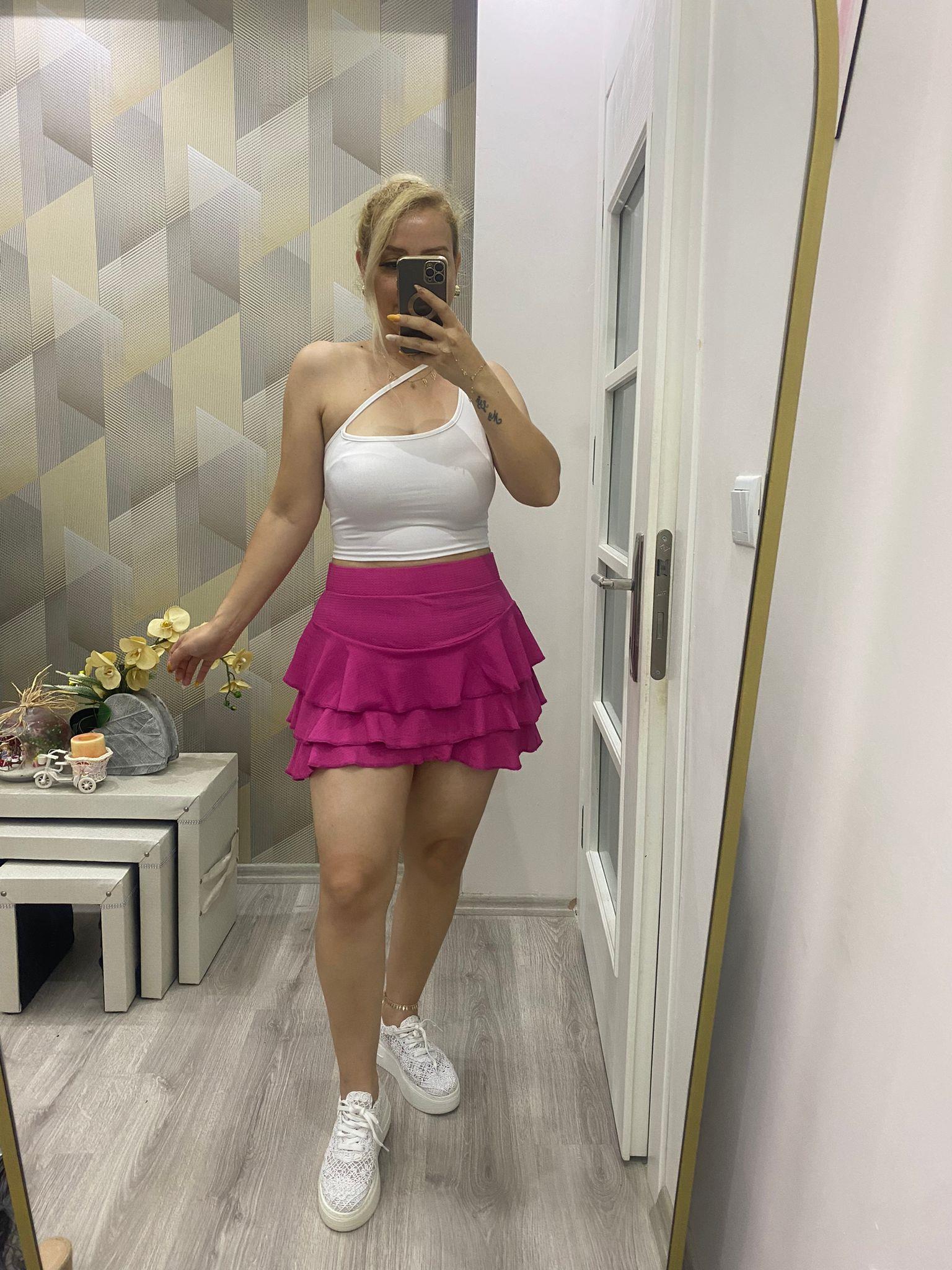 Mykonos Fırfırlı Şort Etek Pembe