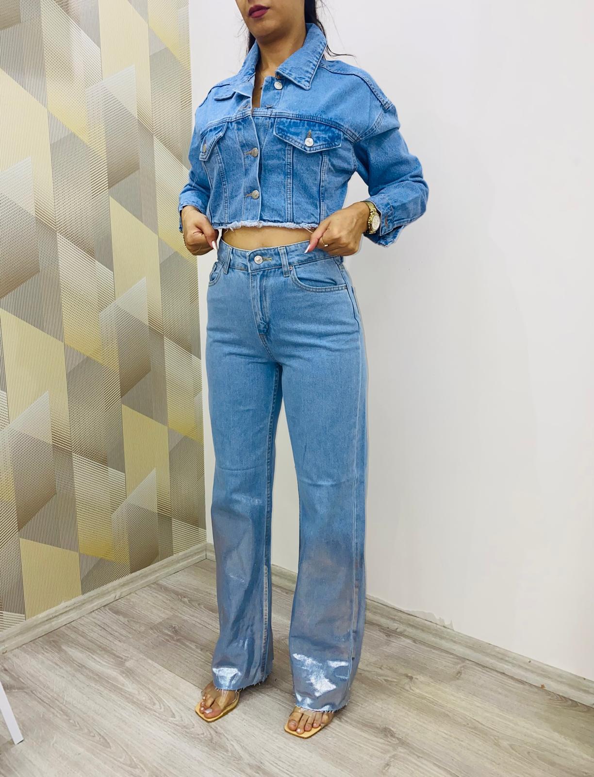 Oversize Crop Kot Ceket Mavi