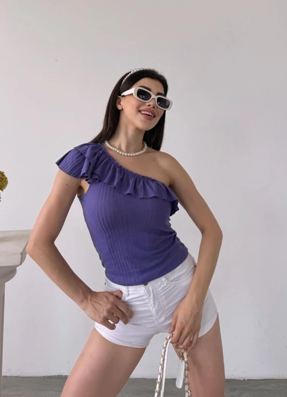 Tek Omuz Fırfır Detaylı Bluz Mor