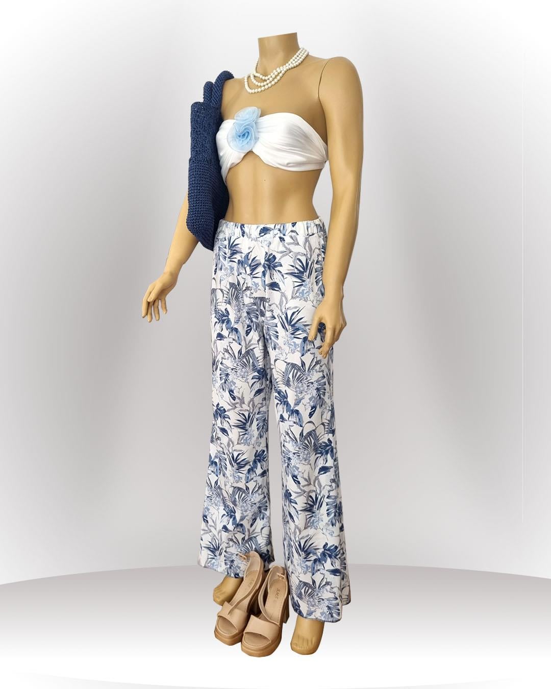 PALM BEACH KADIN PANTOLON - BOL KESİM, GENİŞ PAÇA, BEL LASTİKLİ, CEPLİ PANTOLON