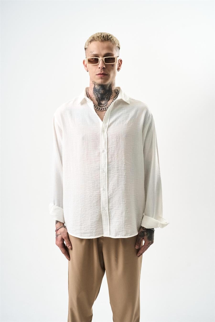 Basic Oversize Keten Gömlek