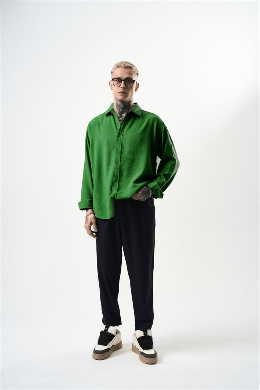 Basic Oversize Keten Gömlek