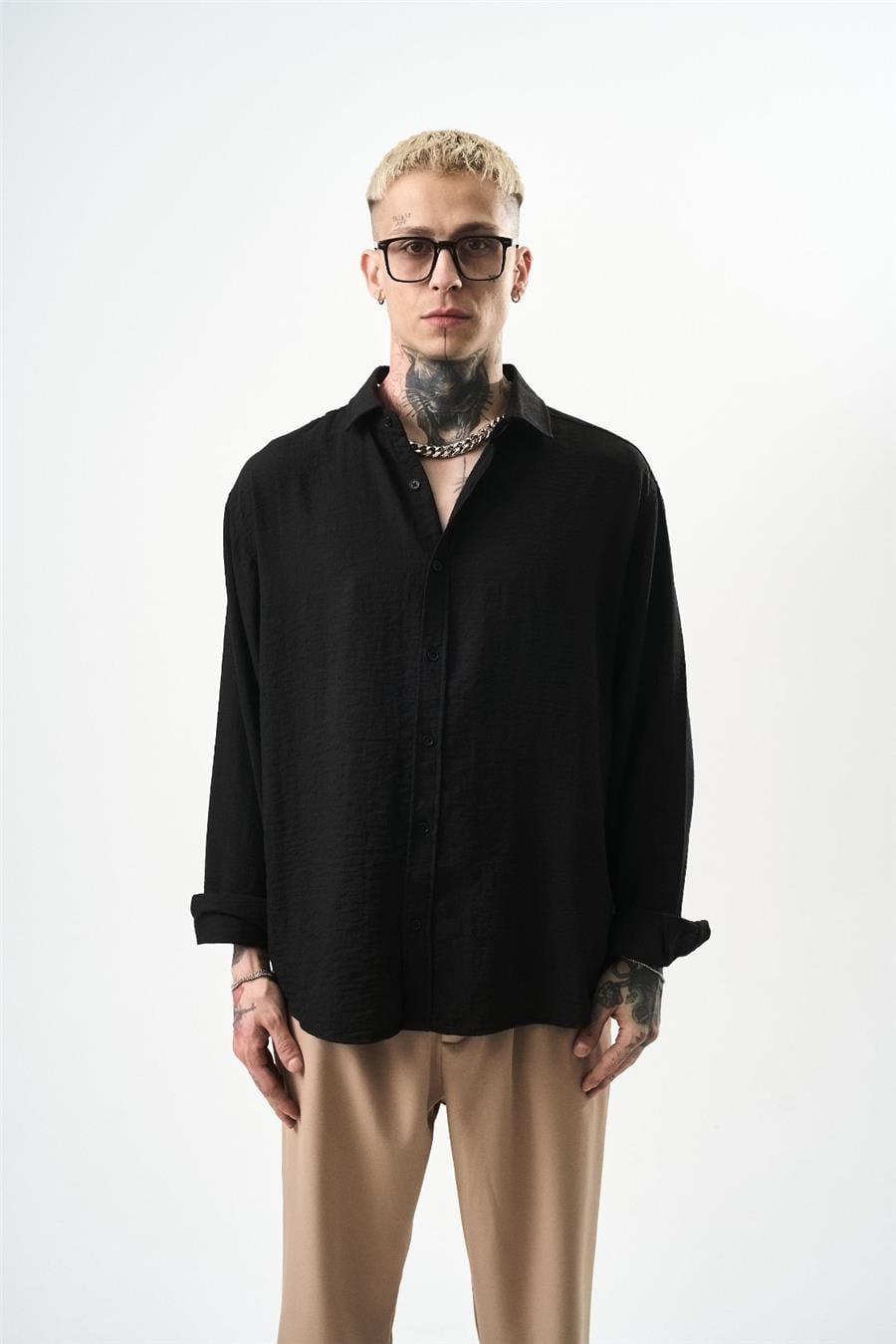 Basic Oversize Keten Gömlek
