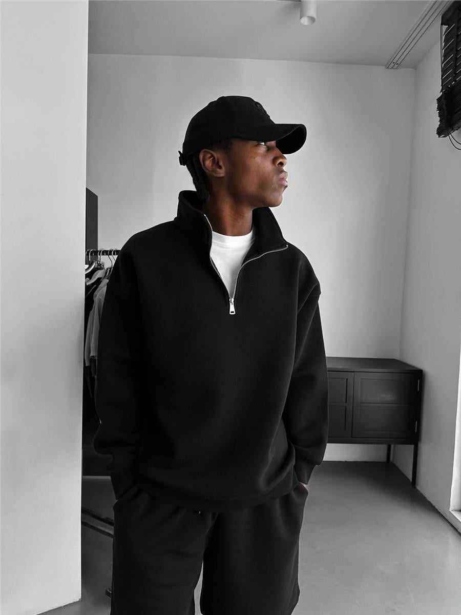 Basic Yarım Zip Fermuarlı Sweatshirt