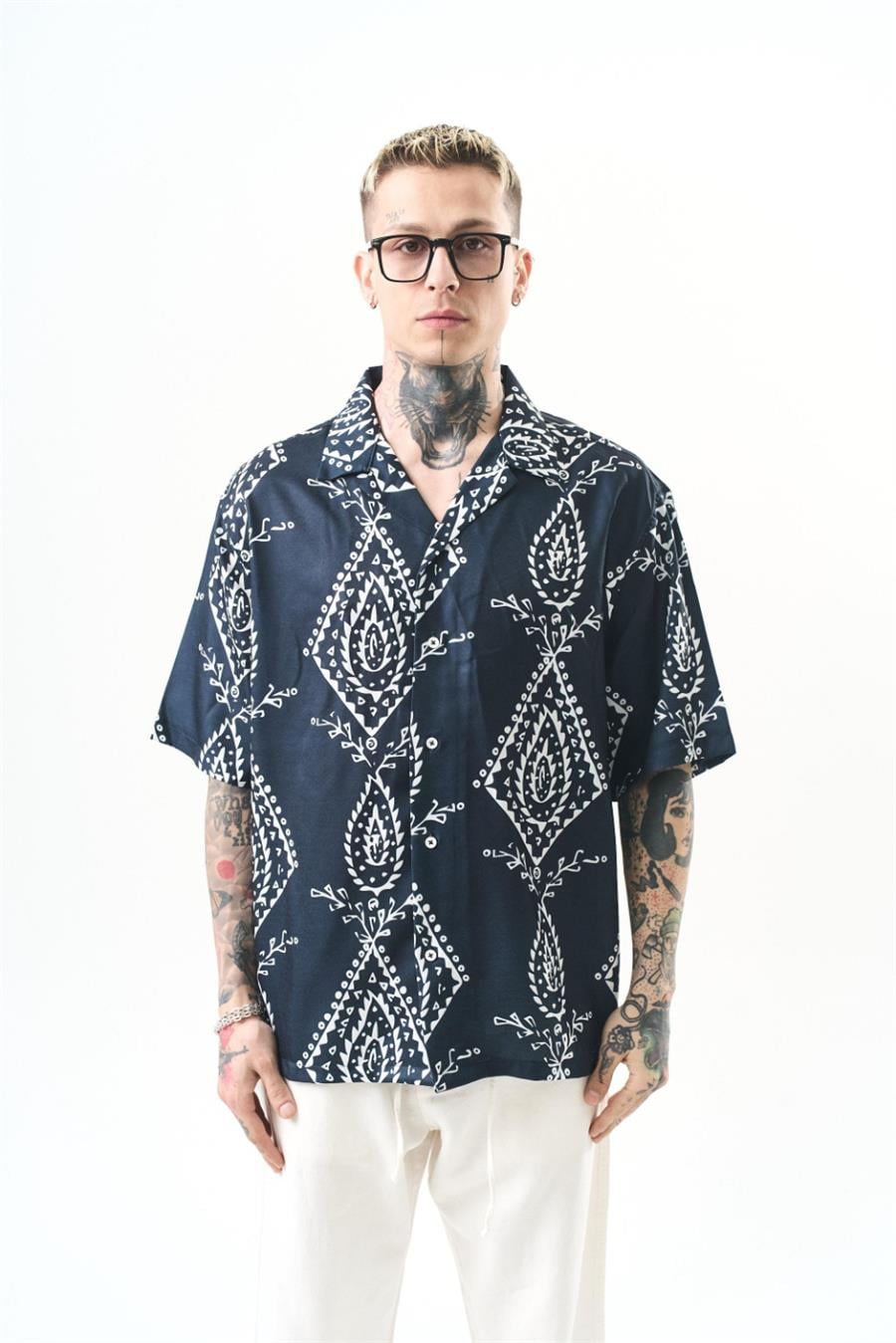 Ethnic Pattern Baskılı Oversize Gömlek