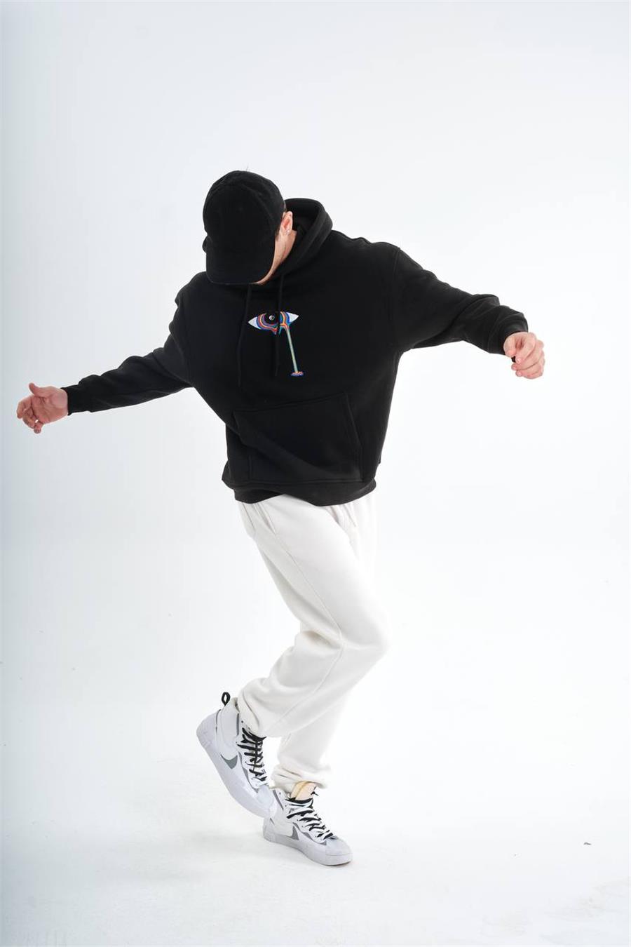 Eye Nakış Detaylı Oversize Hoodie