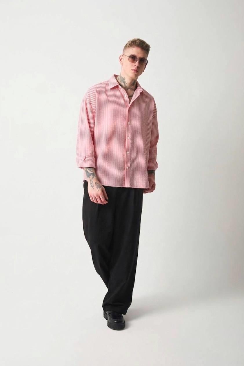İnce Çizgili Oversize Gömlek