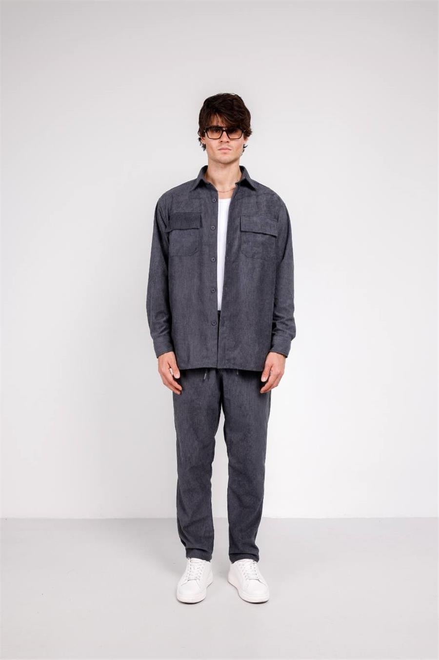 Kadife Oversize Gömlek Baggy Takım