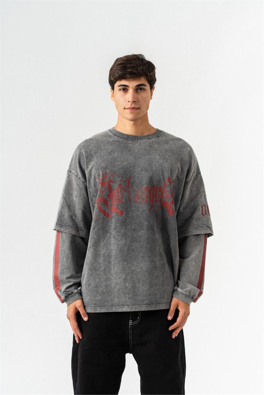 Lost Angels Çift Kol Yıkamalı Sweatshirt