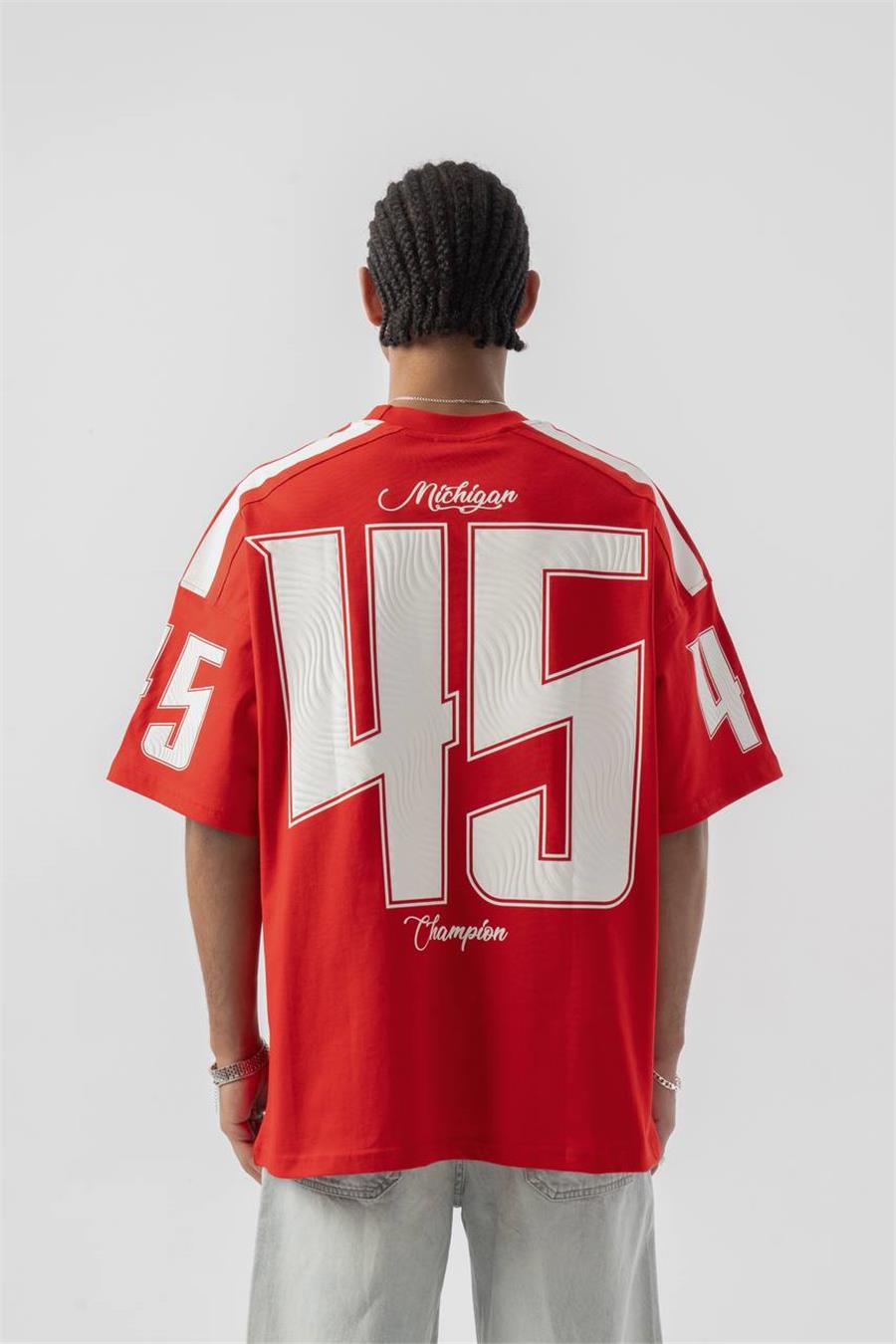 Michigan Kabartma Detaylı Oversize T-shirt