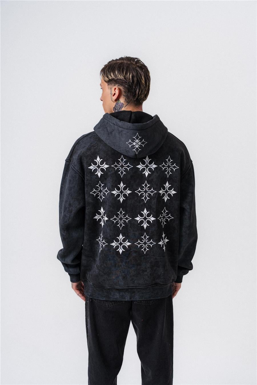 Motif Muse Nakış Yıkamalı Hoodie