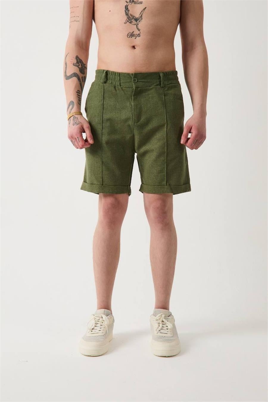Nervür Dikişli Keten Oversize Şort