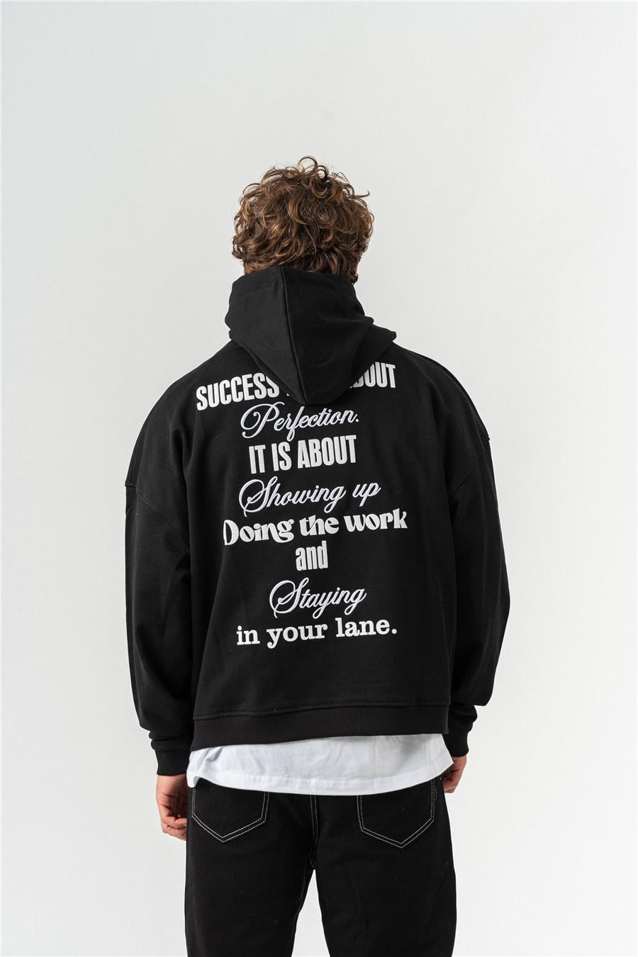 Oversize Box Silent Hustle Nakış Hoodie