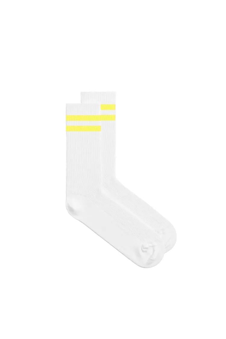 Sarı Çizgili Unisex Beyaz Çorap