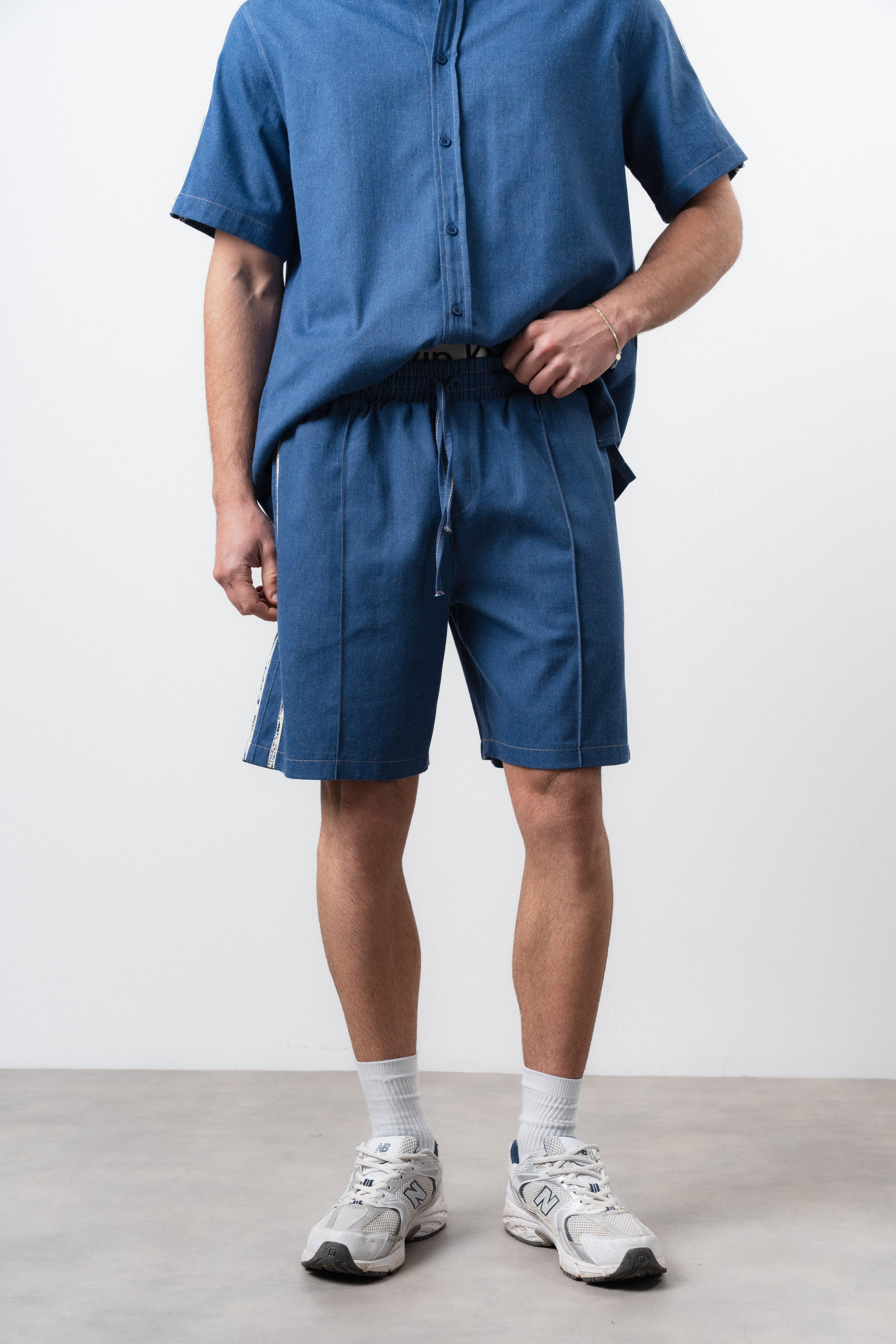 Yandan Şeritli Penye Denim Şort