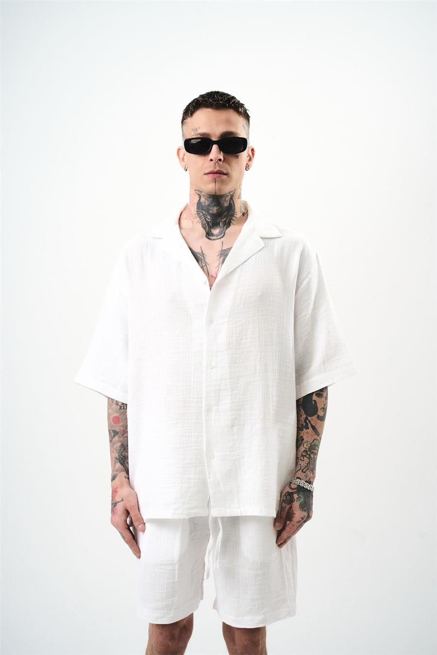 Yarım Kol Müslin Kumaş Oversize Gömlek