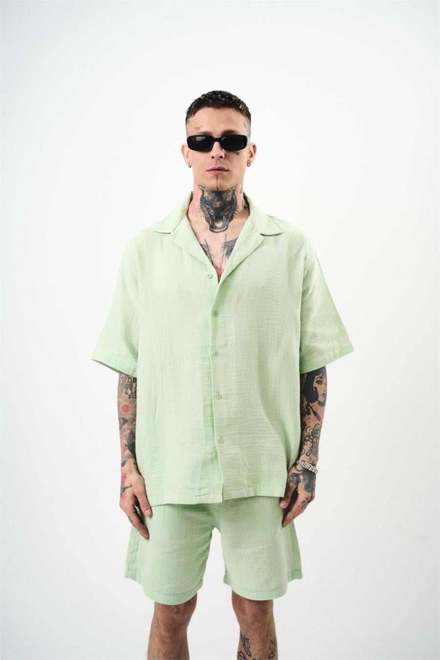 Yarım Kol Müslin Kumaş Oversize Gömlek
