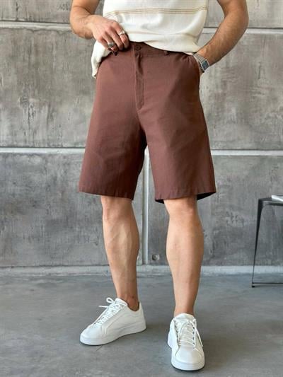 Klasik Kumaş Oversize Şort Kahverengi