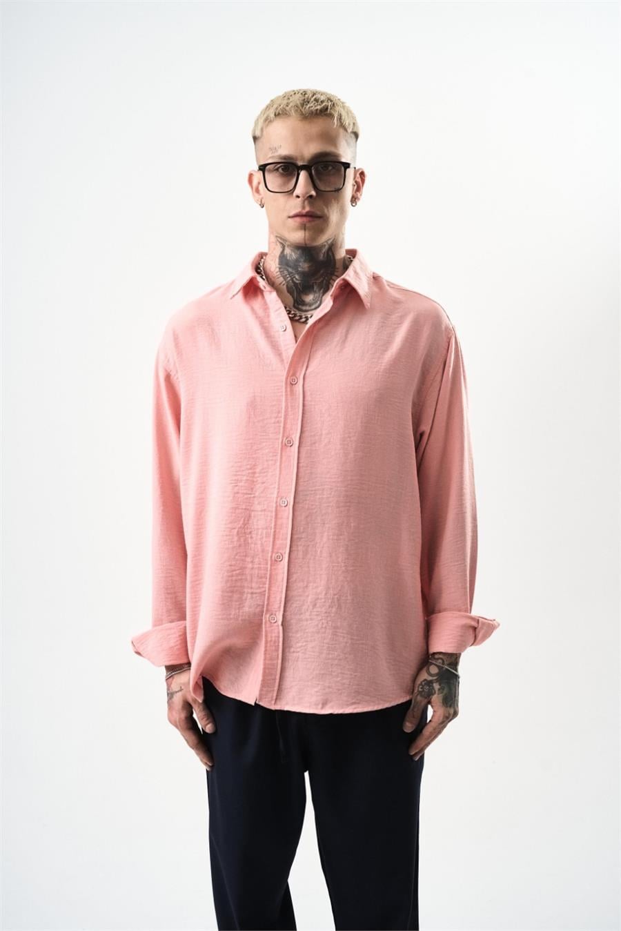 Basic Oversize Keten Gömlek
