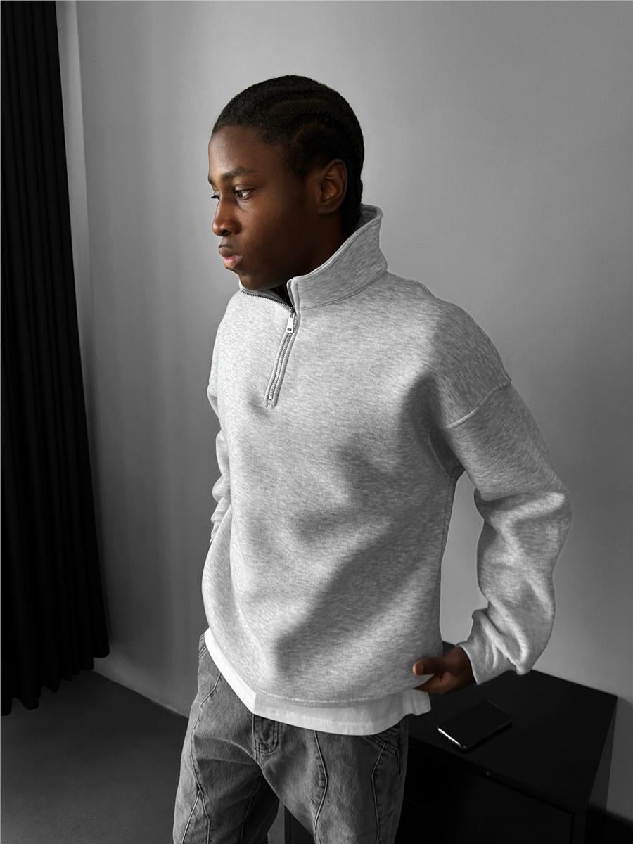 Basic Yarım Zip Fermuarlı Sweatshirt