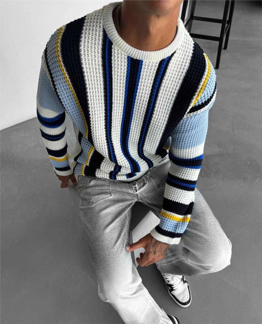 Çizgili Örme Oversize Kazak