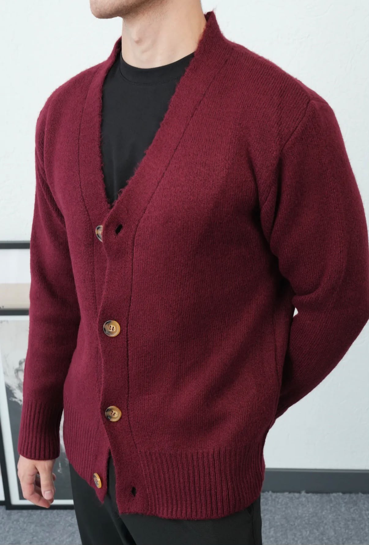 Düğmeli Yün Oversize Hırka