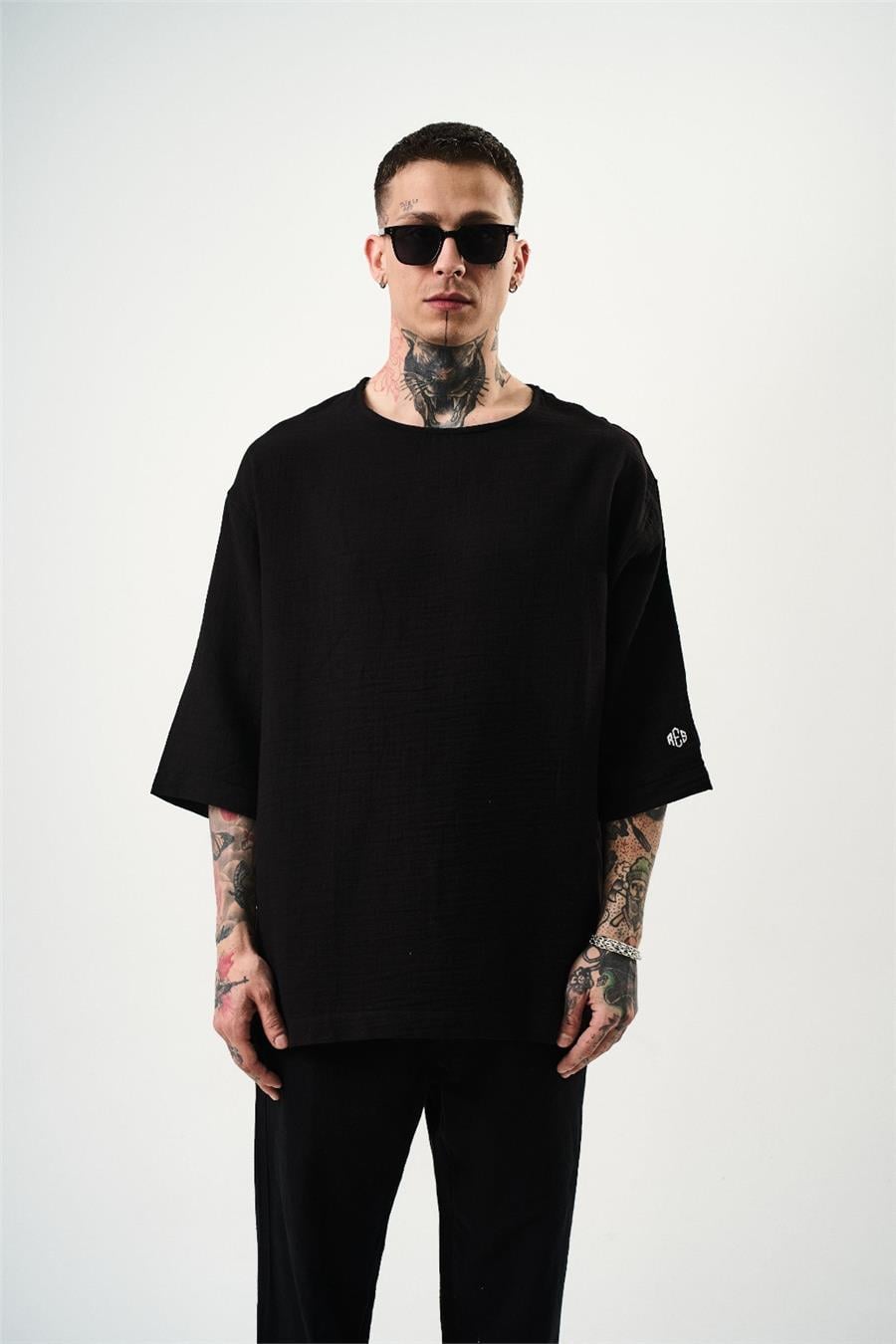 Fakir Kol Müslin Kumaş Oversize T-shirt