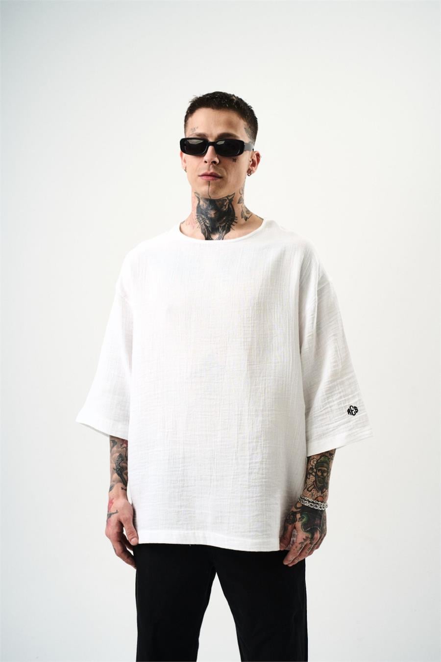 Fakir Kol Müslin Kumaş Oversize T-shirt