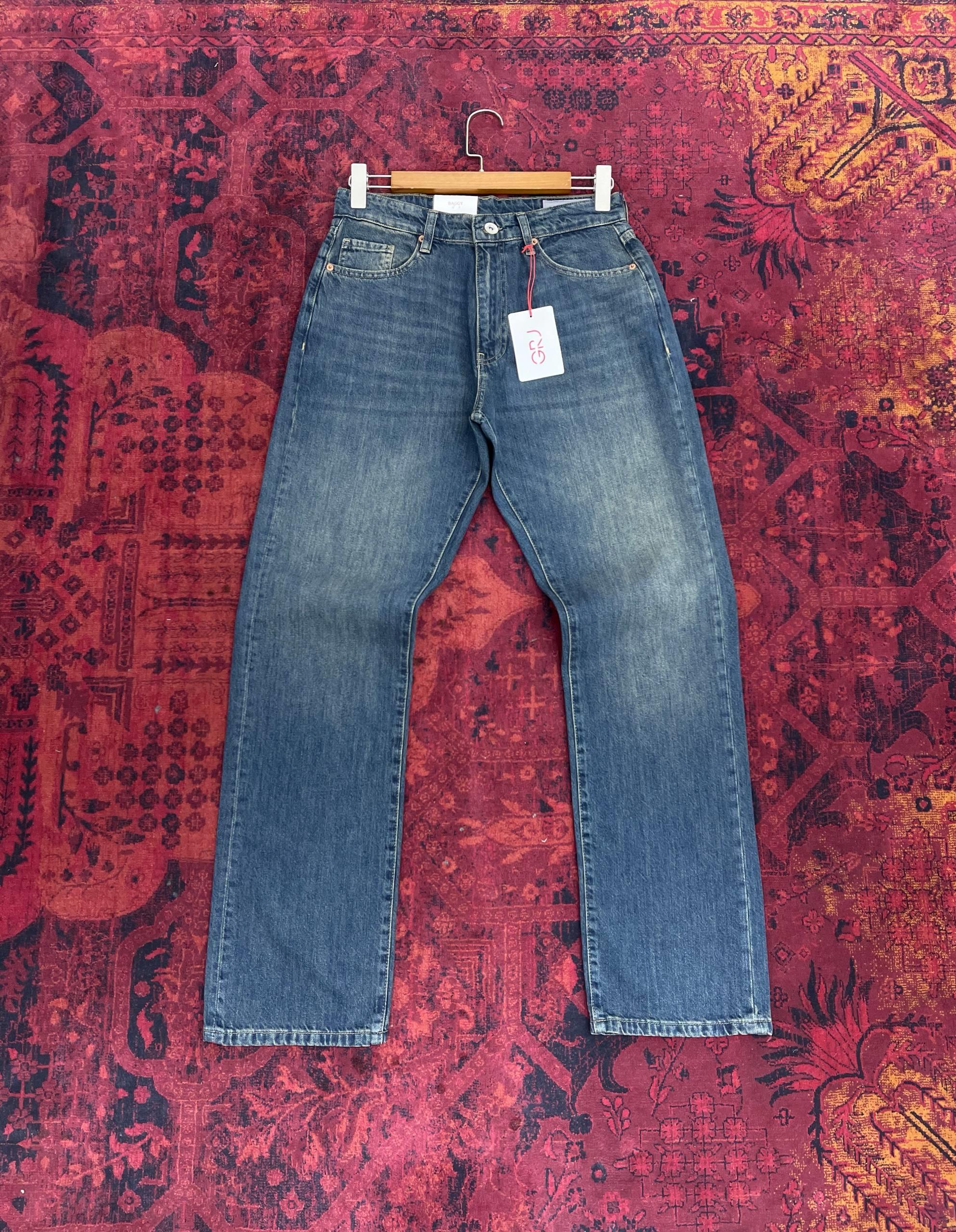 Mavi Mint Taşlama Baggy Jean