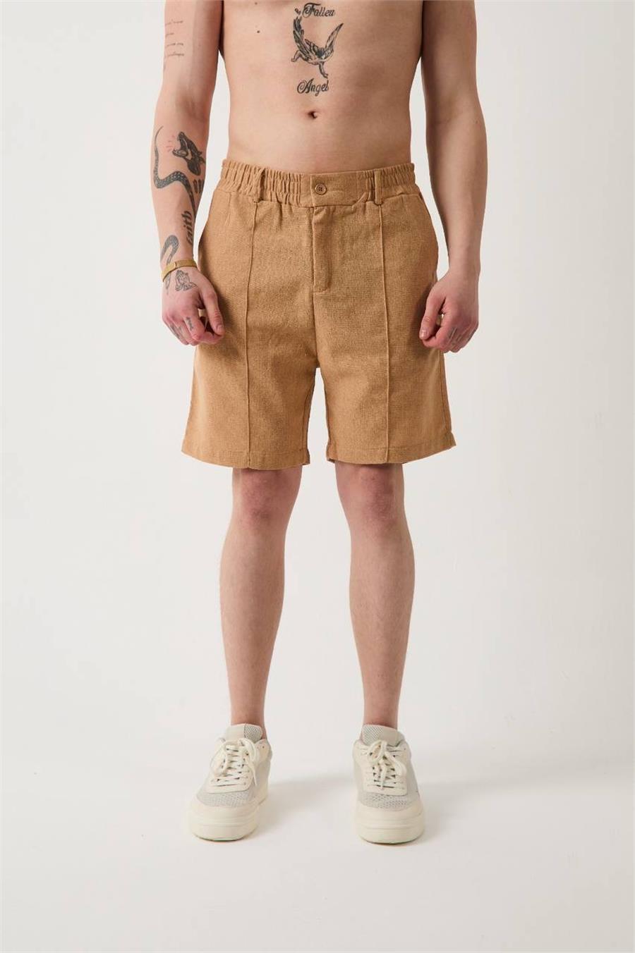 Nervür Dikişli Keten Oversize Şort