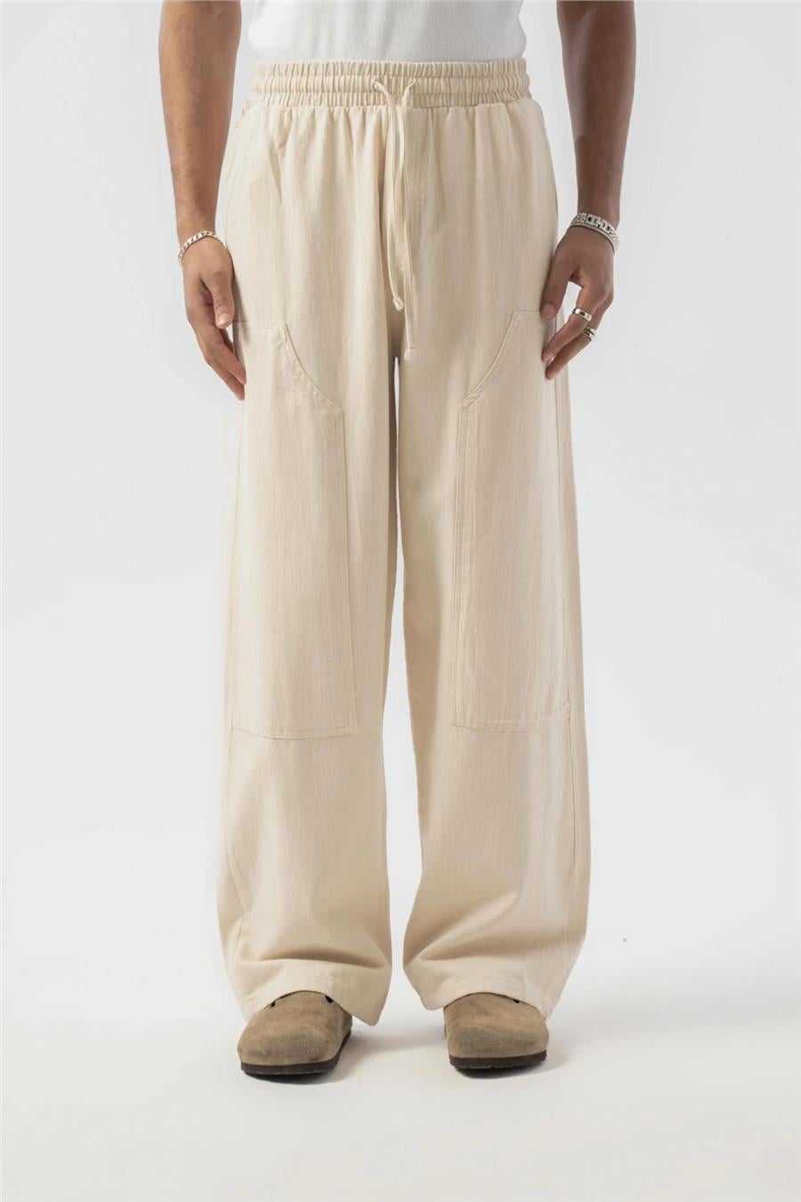 Parça Detaylı Baggy Keten Pantolon