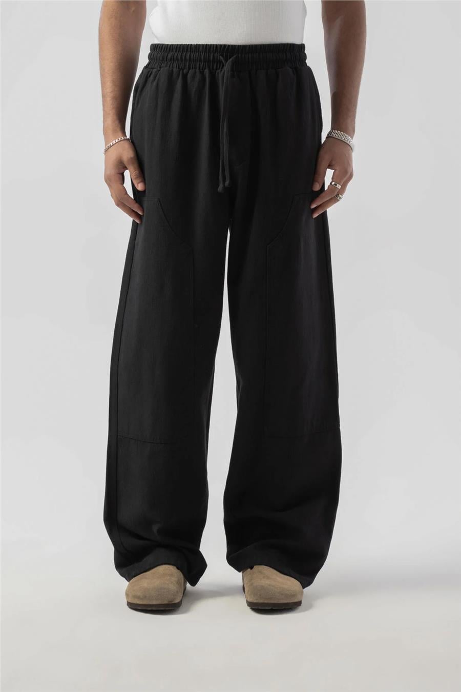 Parça Detaylı Baggy Keten Pantolon